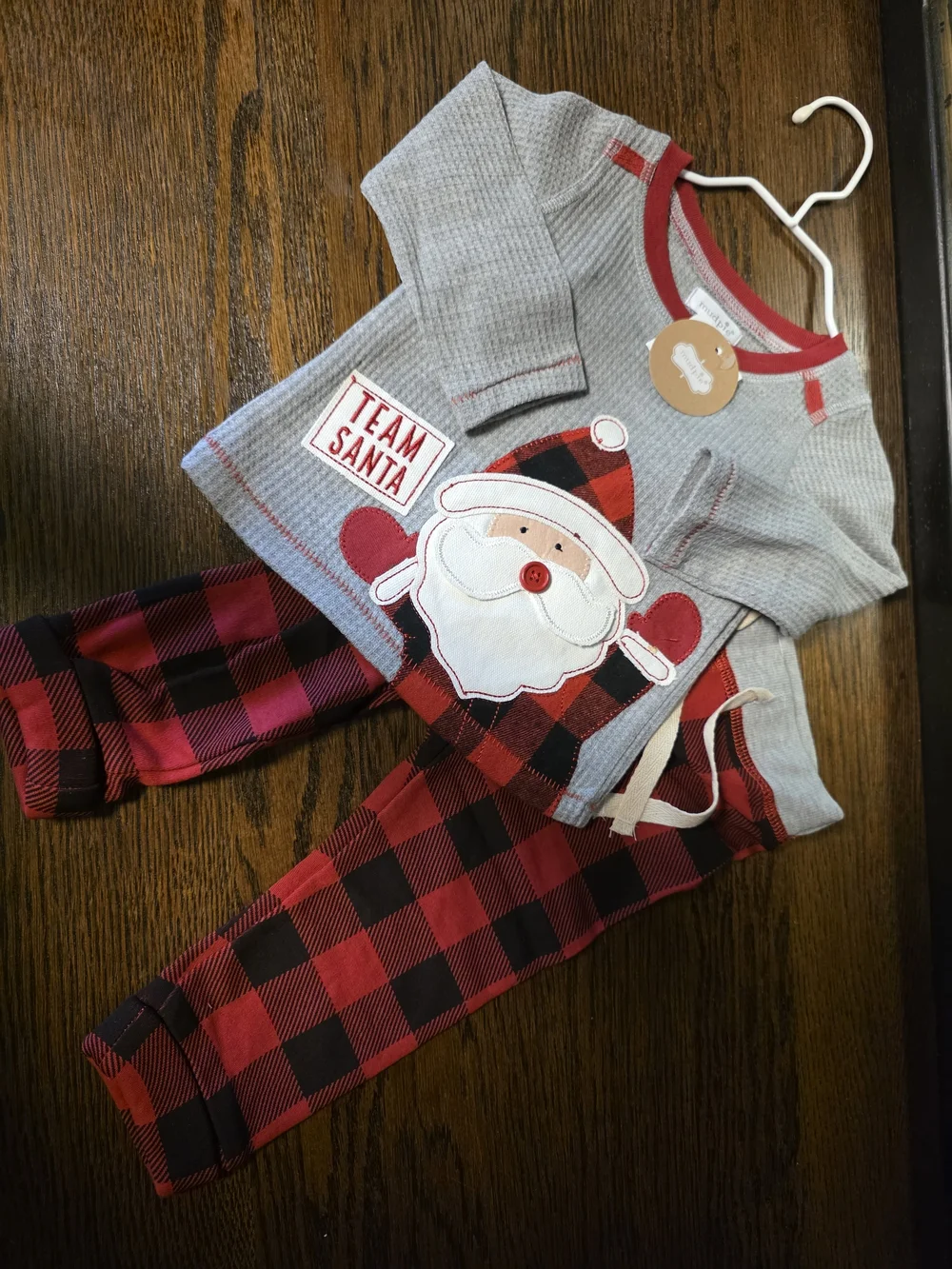 Mud Pie Kids Red Black Gray 'Team Santa' Buffalo Plaid Matching Set
